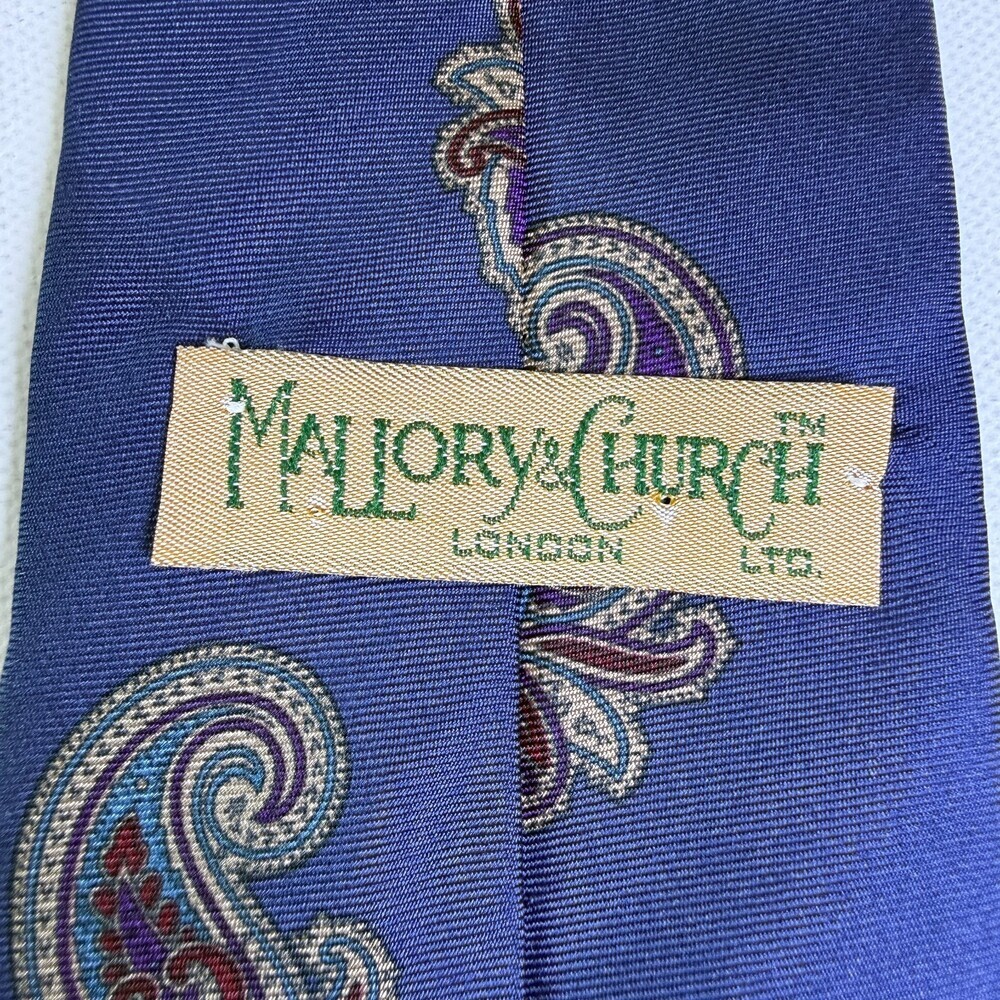 VTG Mallory & Church London Pure Italian Silk Men's Neck Tie Navy Blue Paisley - Picture 7 of 12